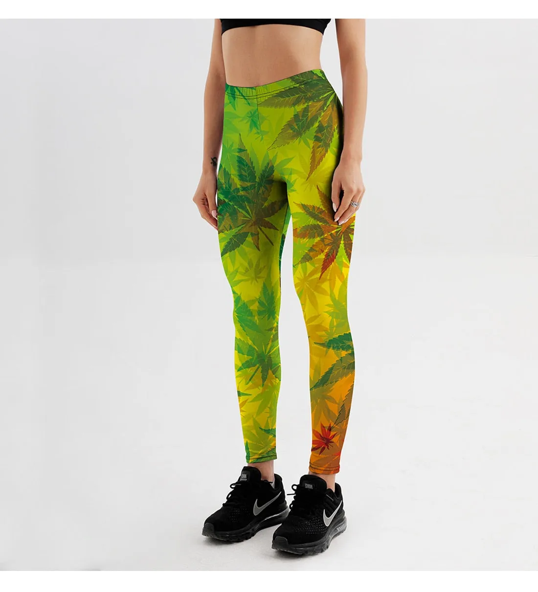 Women's Leggings Green Leaves Workout Fitness Pants