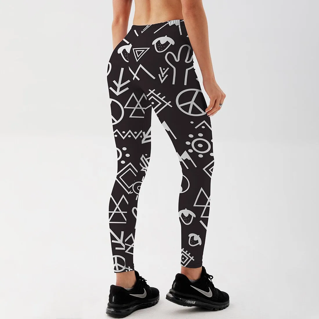 Women's Leggings Peace Symbol Printed Black White Workout Fitness Pant
