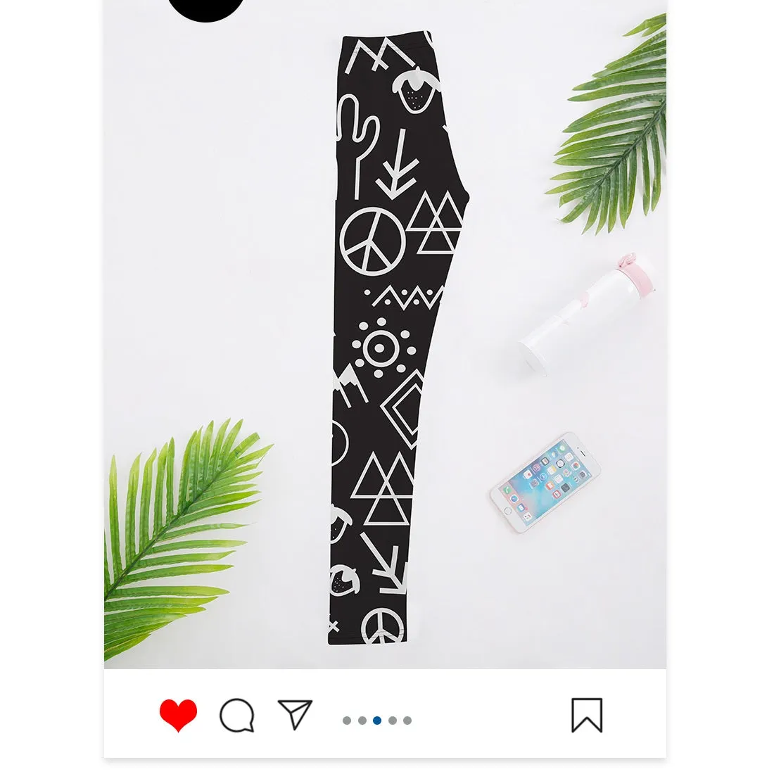Women's Leggings Peace Symbol Printed Black White Workout Fitness Pant