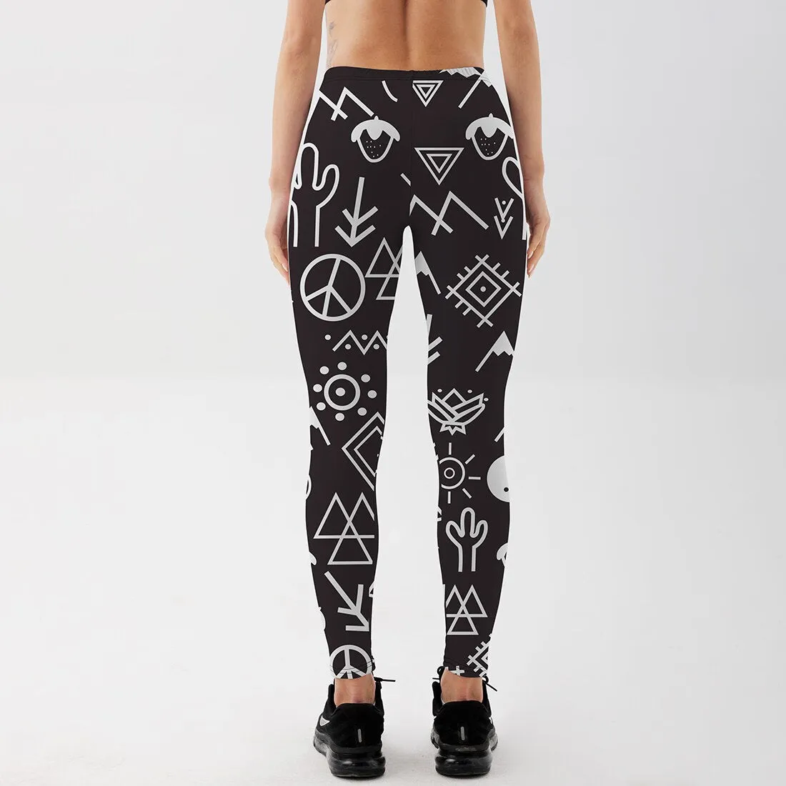 Women's Leggings Peace Symbol Printed Black White Workout Fitness Pant
