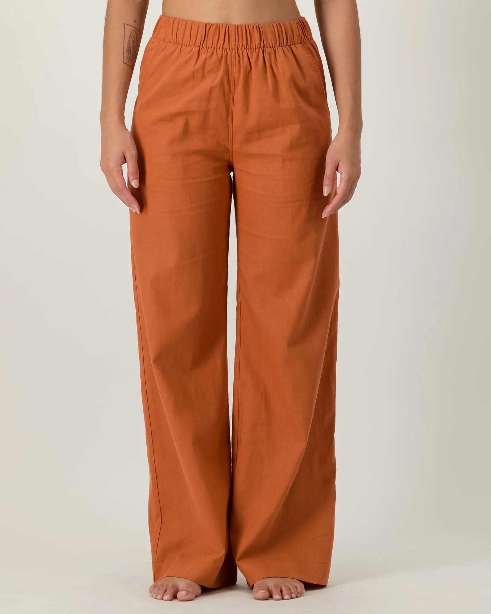 Womens Linen Pants - Rust