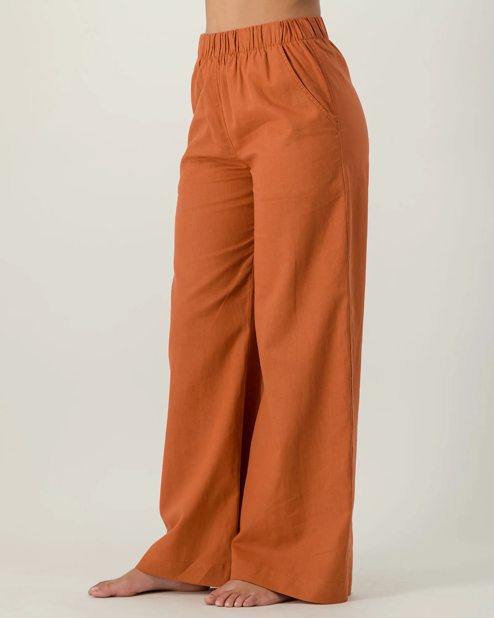Womens Linen Pants - Rust