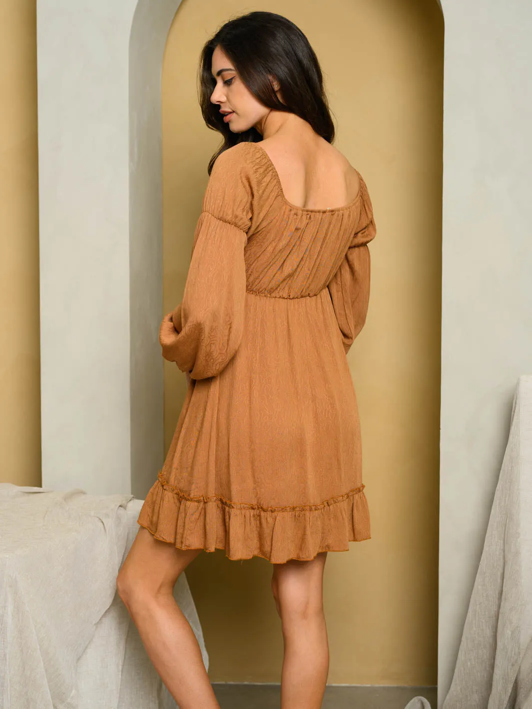 WOMEN'S LONG SLEEVE JACQUARD MINI DRESS