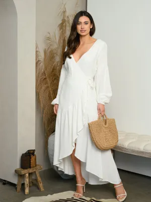 WOMEN'S LONG SLEEVE WRAP MAXI DRESS