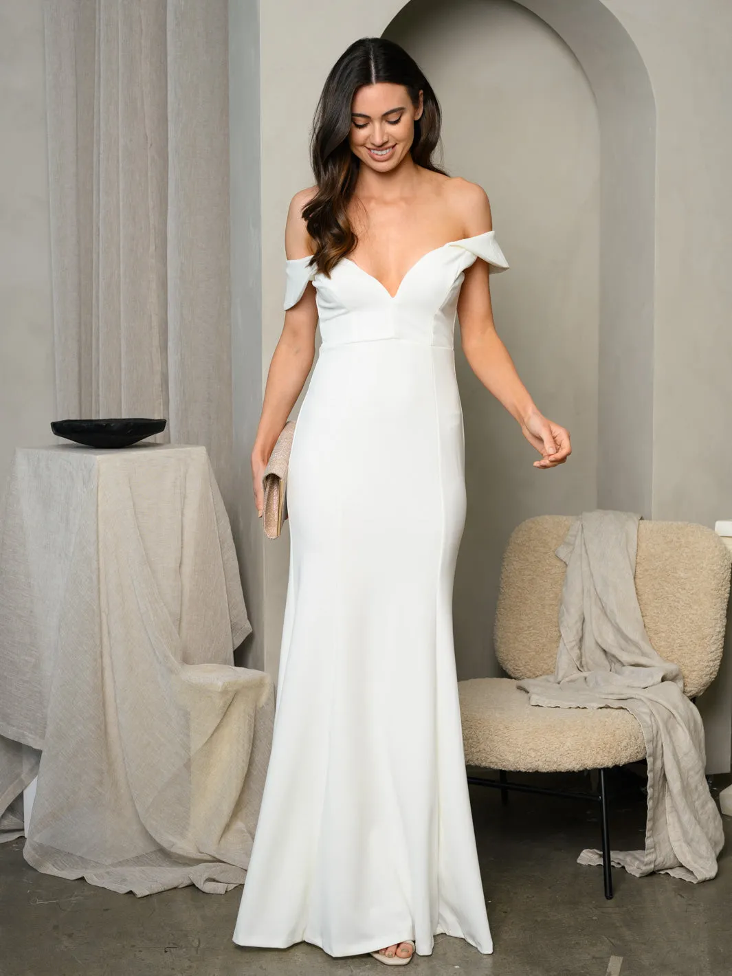 WOMEN'S OFF SHOULDER V-NECK BODYCON MAXI DRESS