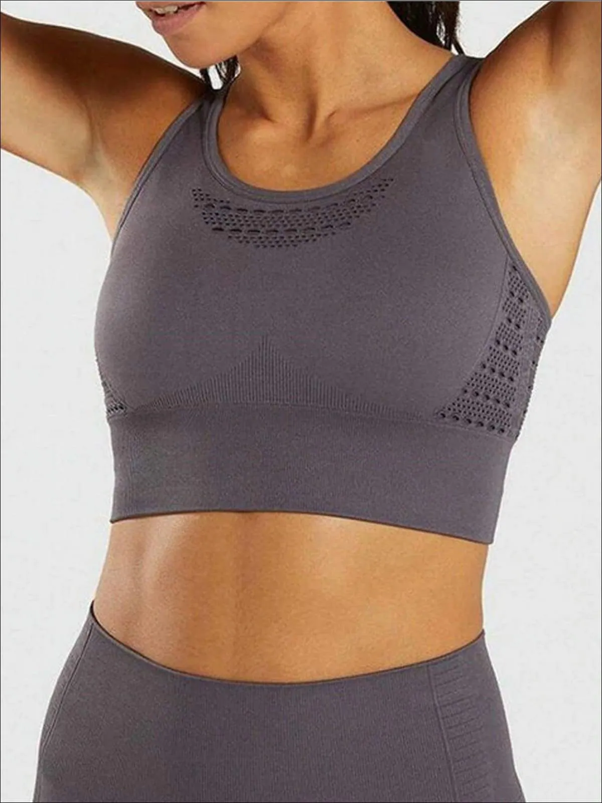 Women's Seamless Perforated Strappy Sports Bra with Matching Leggings Set