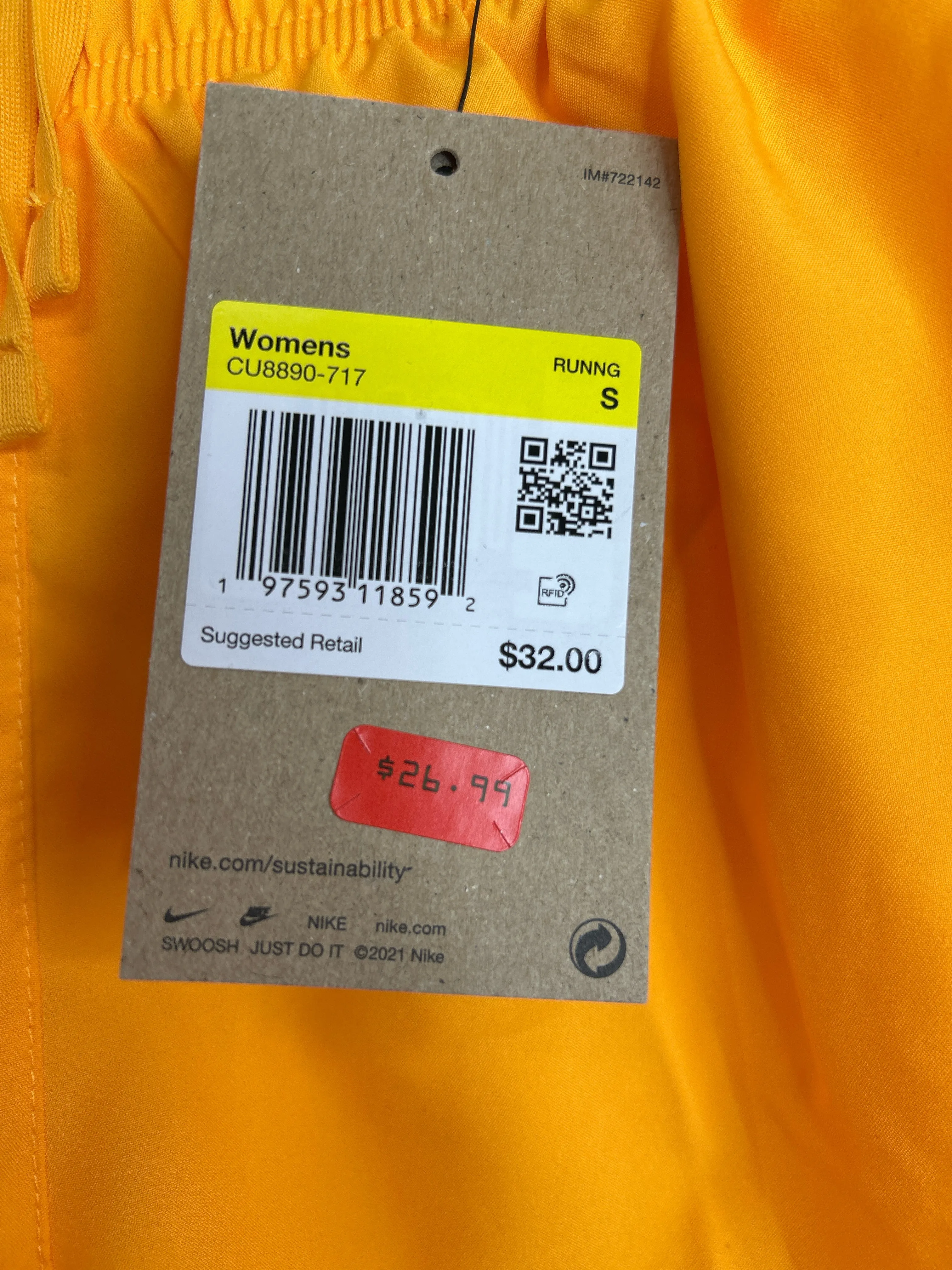 Womens Size Sm Misses Orange Nike NWT Athletic Shorts