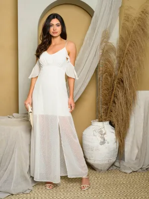 WOMEN'S SLEEVELESS COLD SHOULDER RUFFLE MAXI DRESS