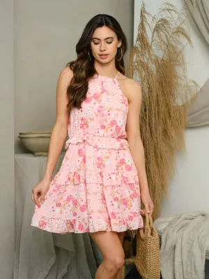 WOMEN'S SLEEVELESS HALTER NECK FLORAL MIMI DRESS
