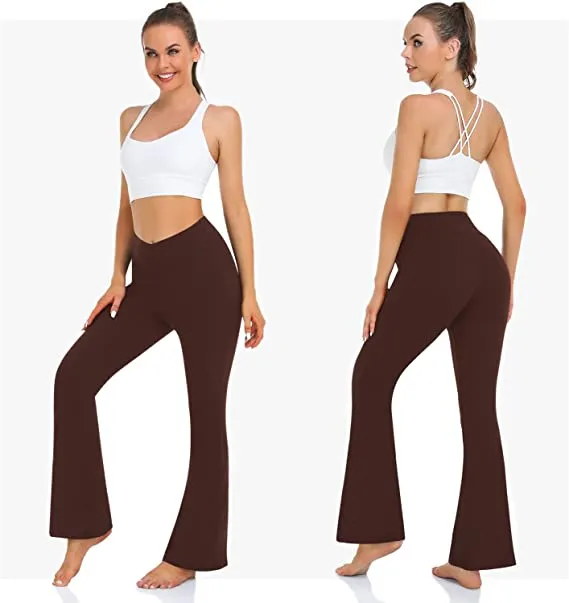 Women's V Crossover Flare Leggings Brown