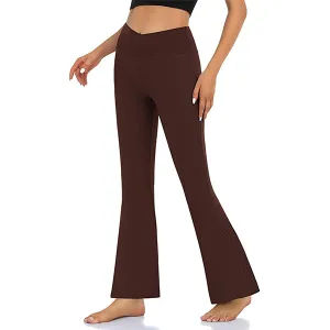 Women's V Crossover Flare Leggings Brown