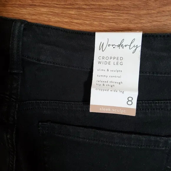 Wonderly Cropped Wide Leg Denim Jeans Size 29 Black New