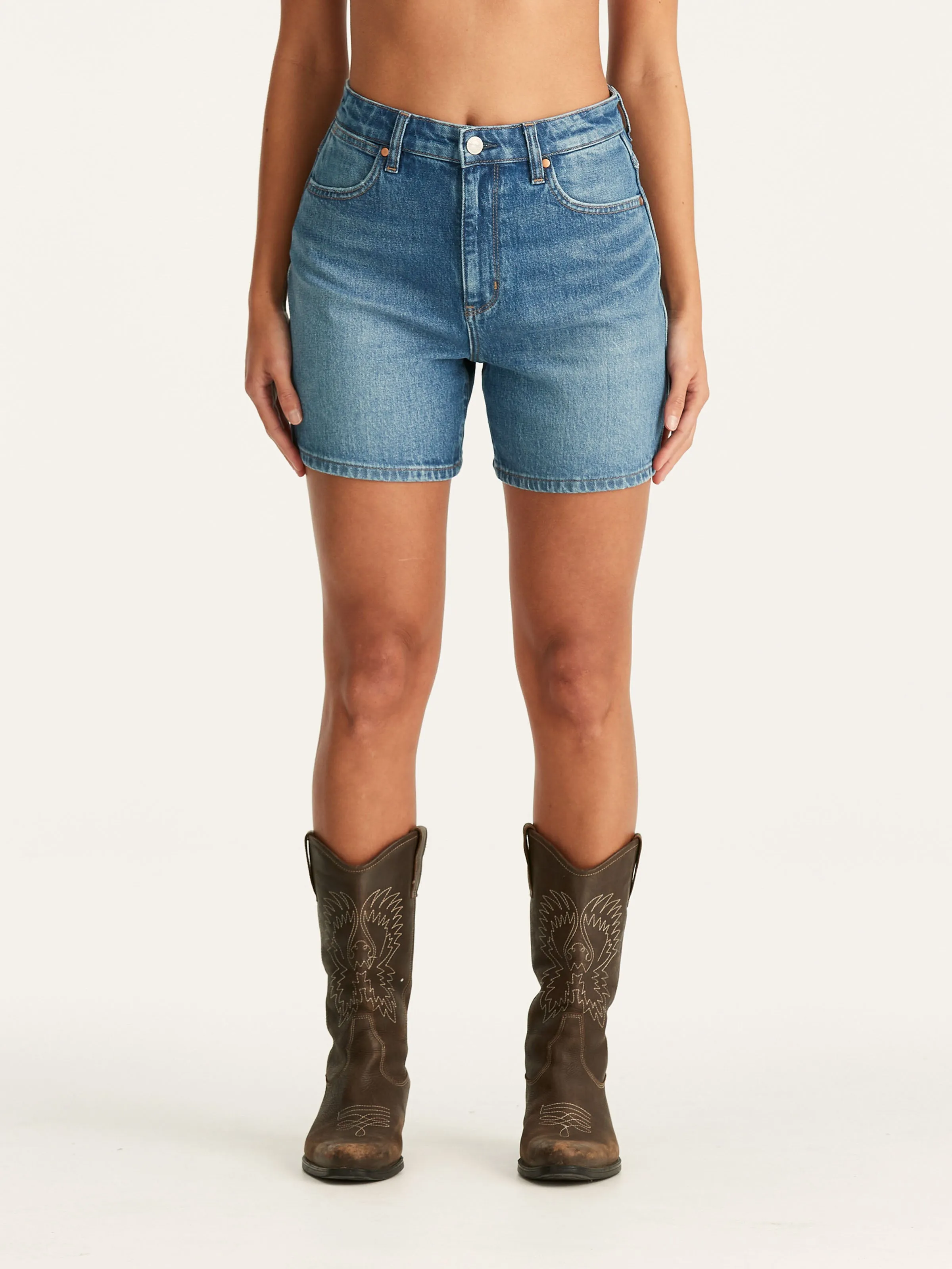 WRANGLER HI A-LINE SHORT - BLUE SHELTER
