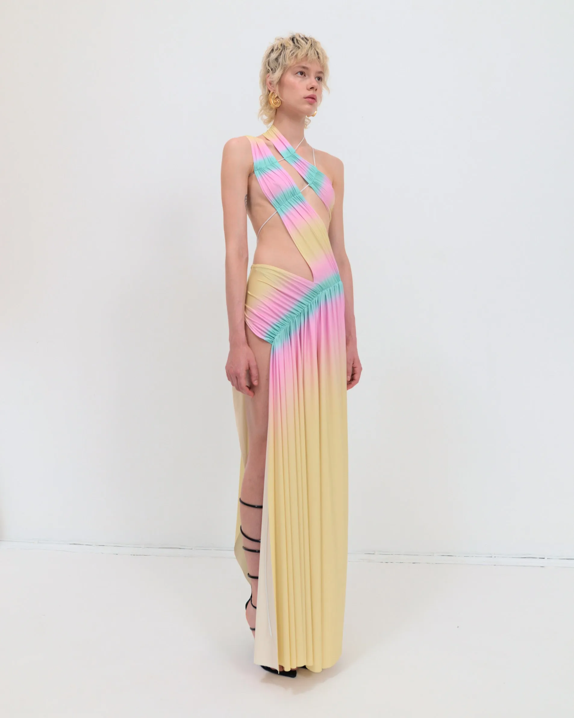 Wrap-around dress in banana/mint