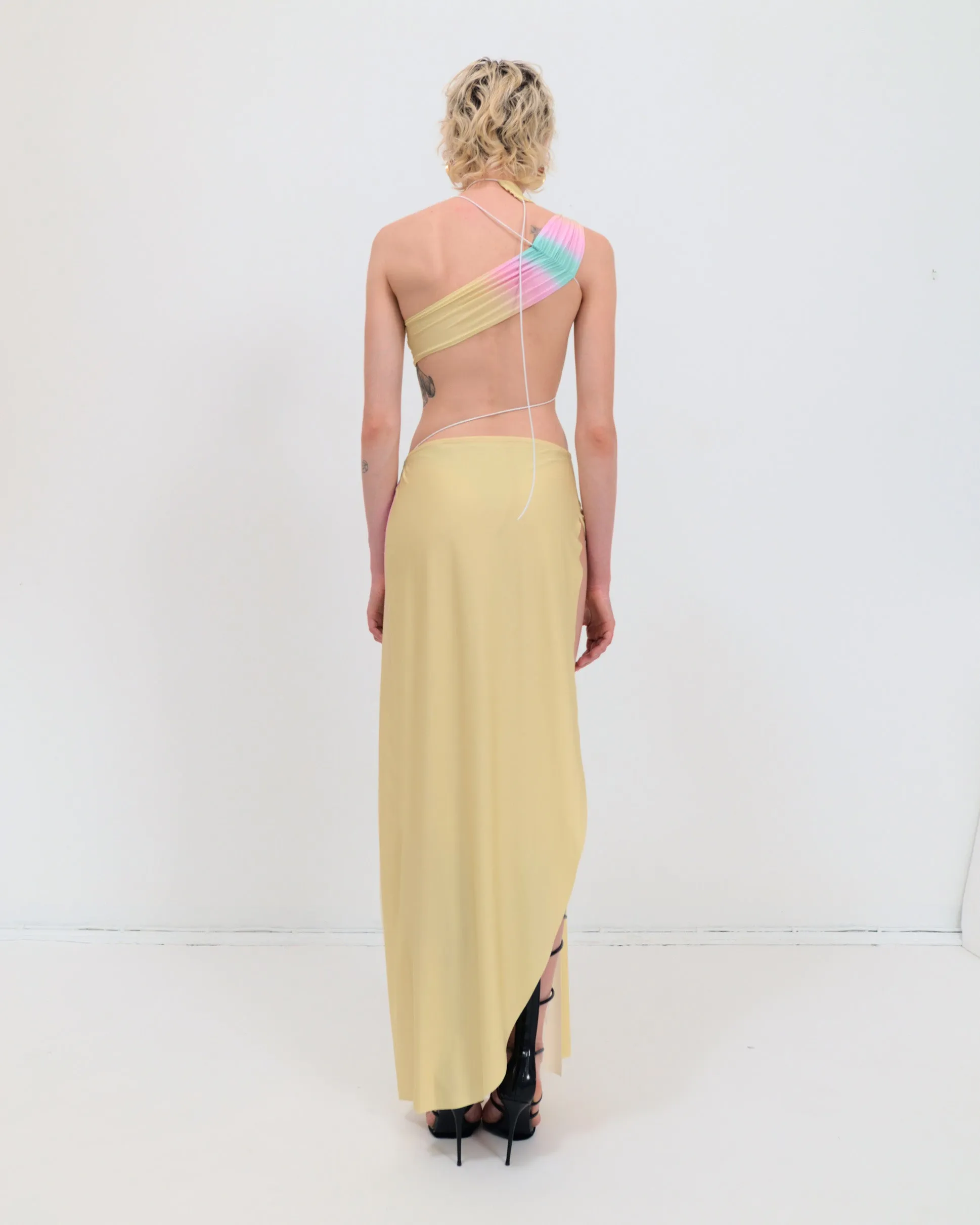 Wrap-around dress in banana/mint