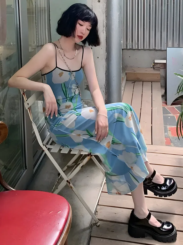 Y2K Floral Mesh Midi Dress