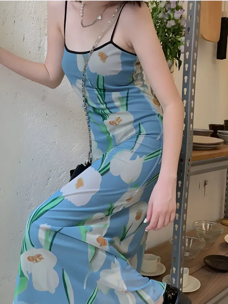 Y2K Floral Mesh Midi Dress