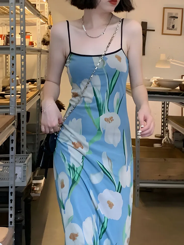 Y2K Floral Mesh Midi Dress
