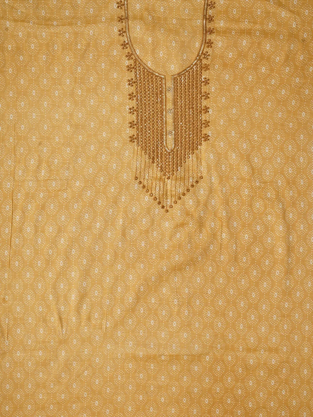 Yellow Embroidered Cotton Blend Dress Material with Dupatta