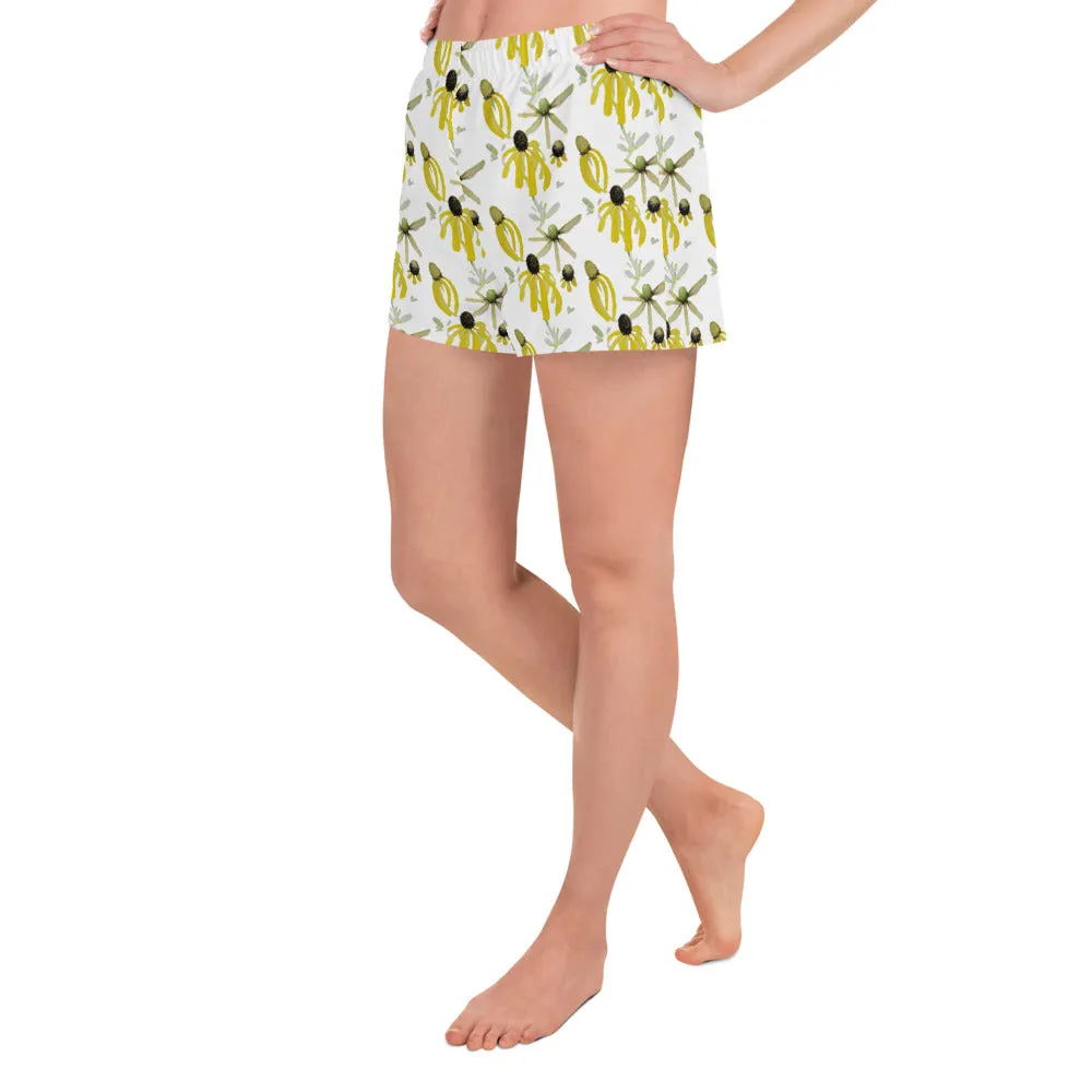 Yellow Wild Flower Women's Athletic Short Shorts