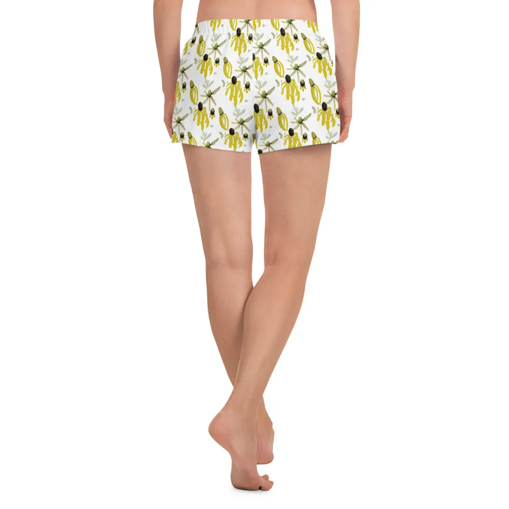 Yellow Wild Flower Women's Athletic Short Shorts