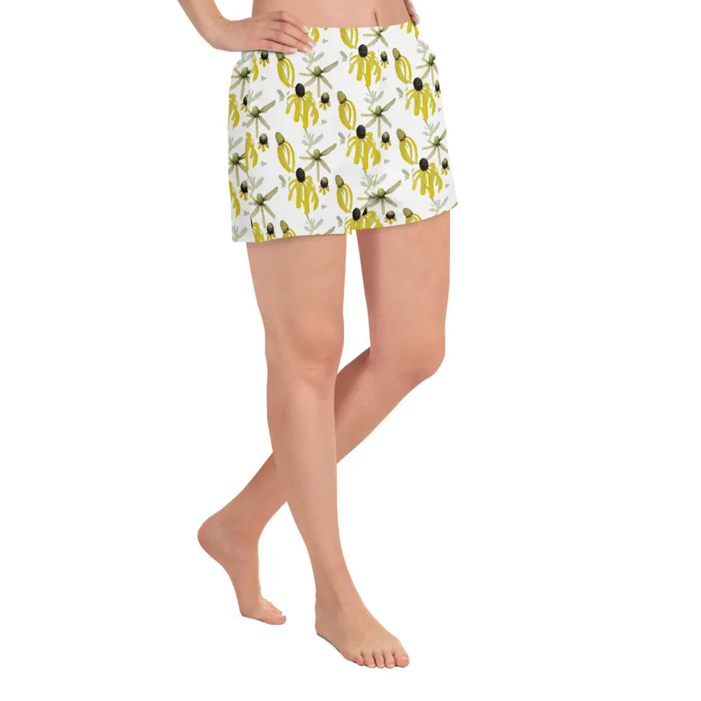 Yellow Wild Flower Women's Athletic Short Shorts