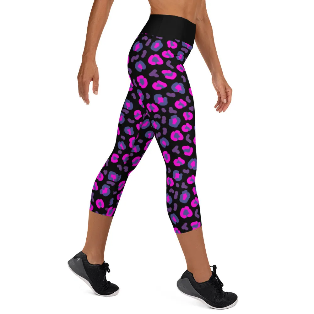 Yoga Capri Leggings, Leopard Skin Purple