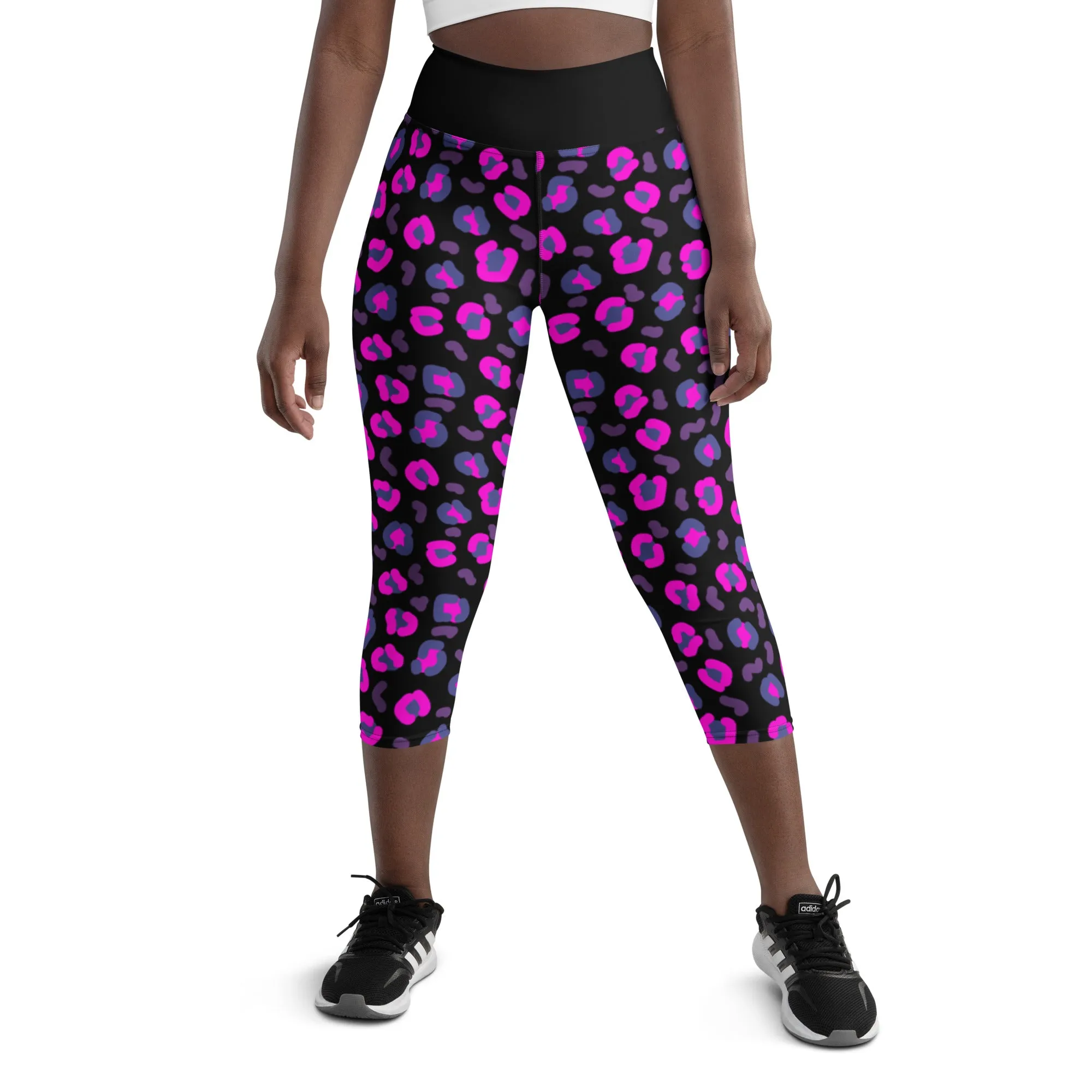 Yoga Capri Leggings, Leopard Skin Purple