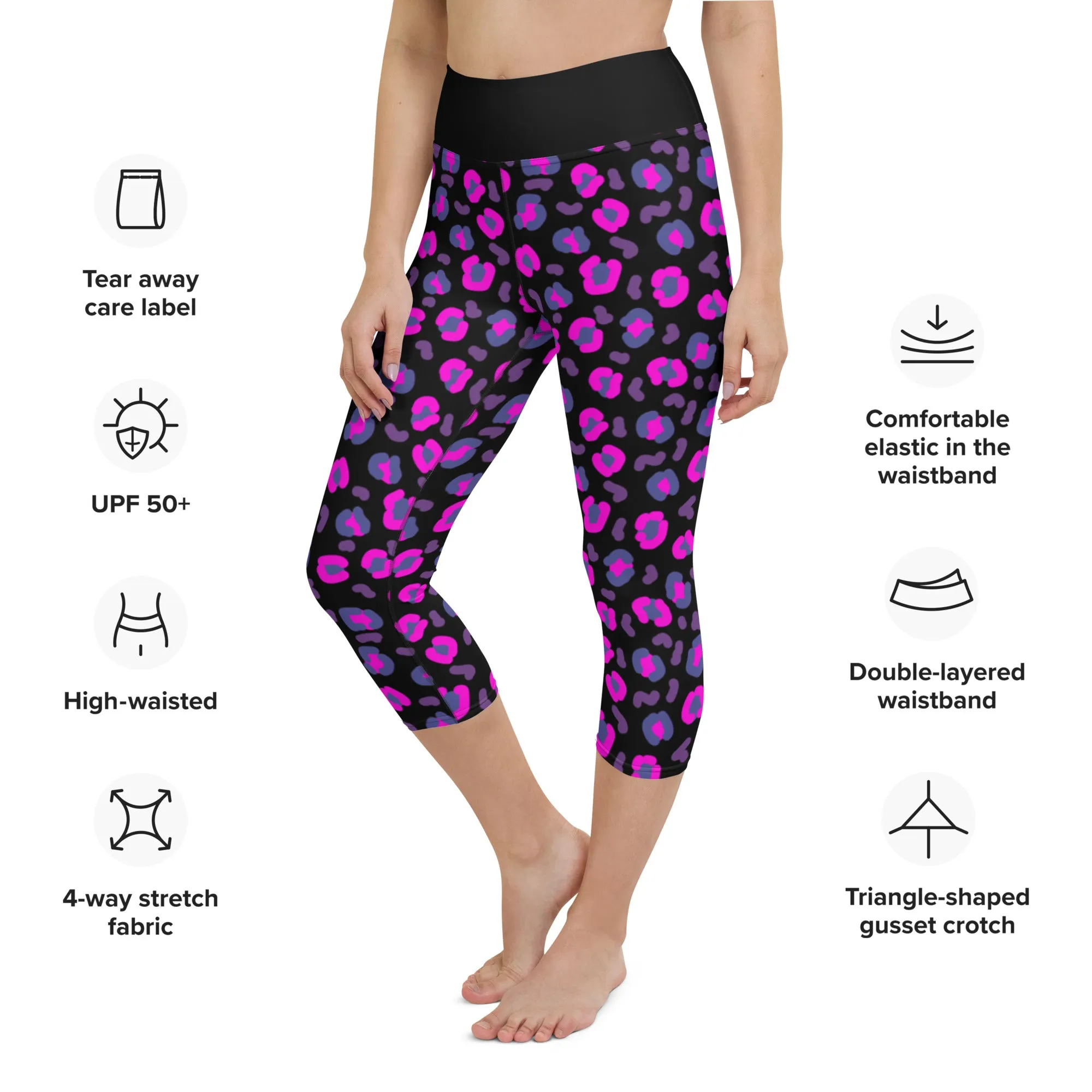 Yoga Capri Leggings, Leopard Skin Purple