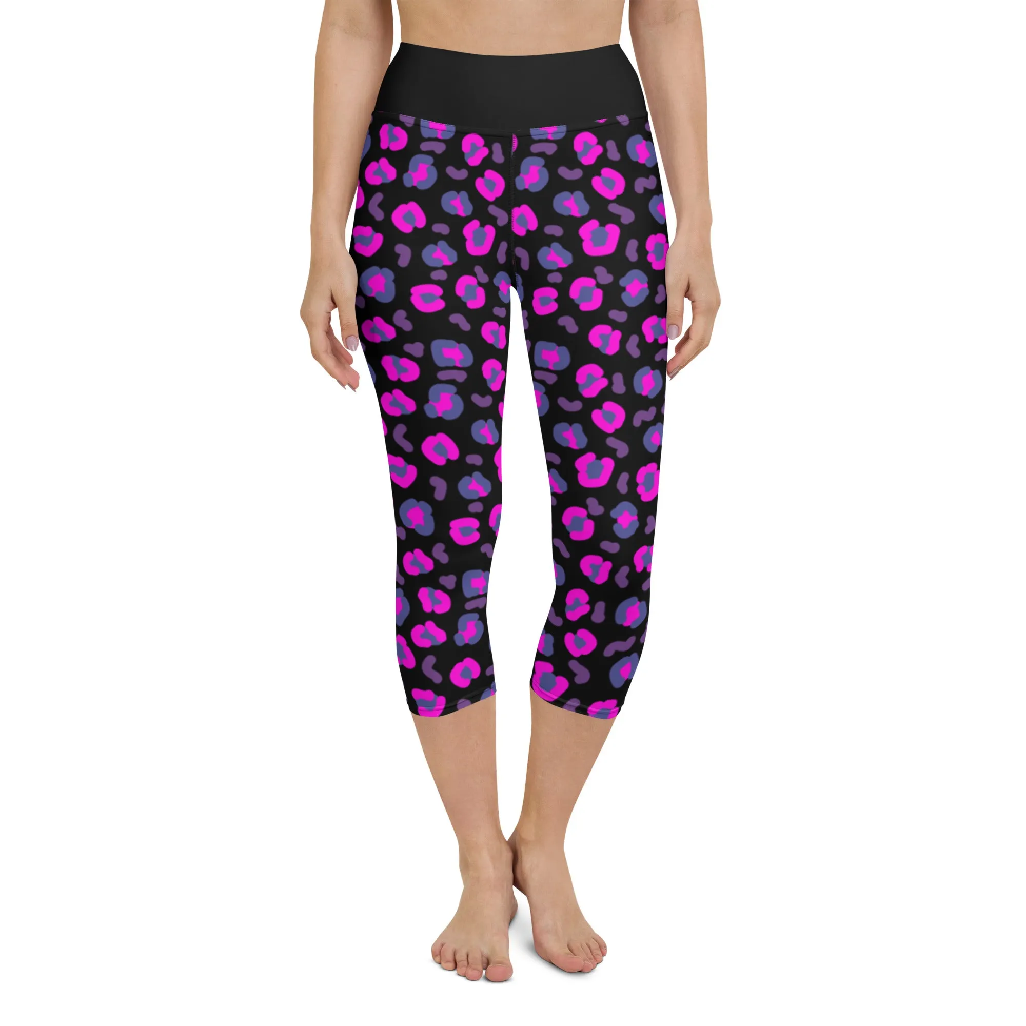 Yoga Capri Leggings, Leopard Skin Purple