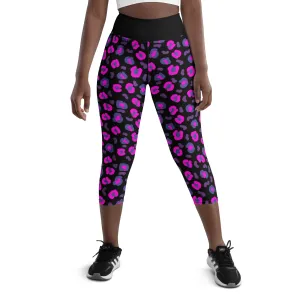 Yoga Capri Leggings, Leopard Skin Purple
