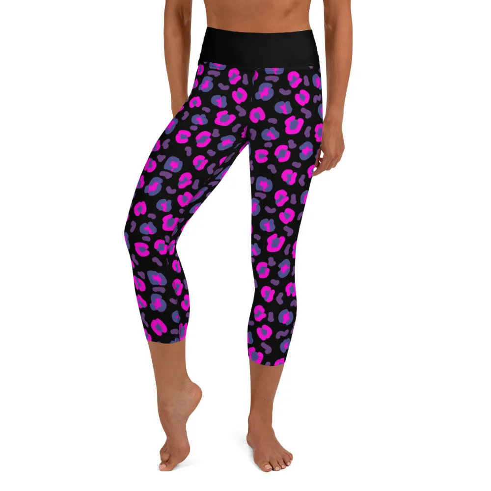Yoga Capri Leggings, Leopard Skin Purple