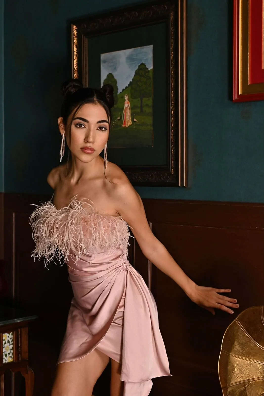 Your wishlist - peach fur wrap mini dress