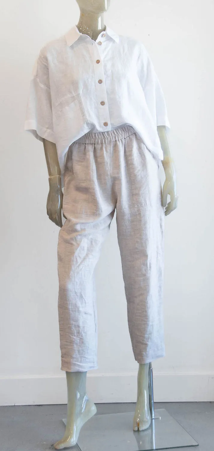 Yuvita Oatmeal Tapered Linen Pant
