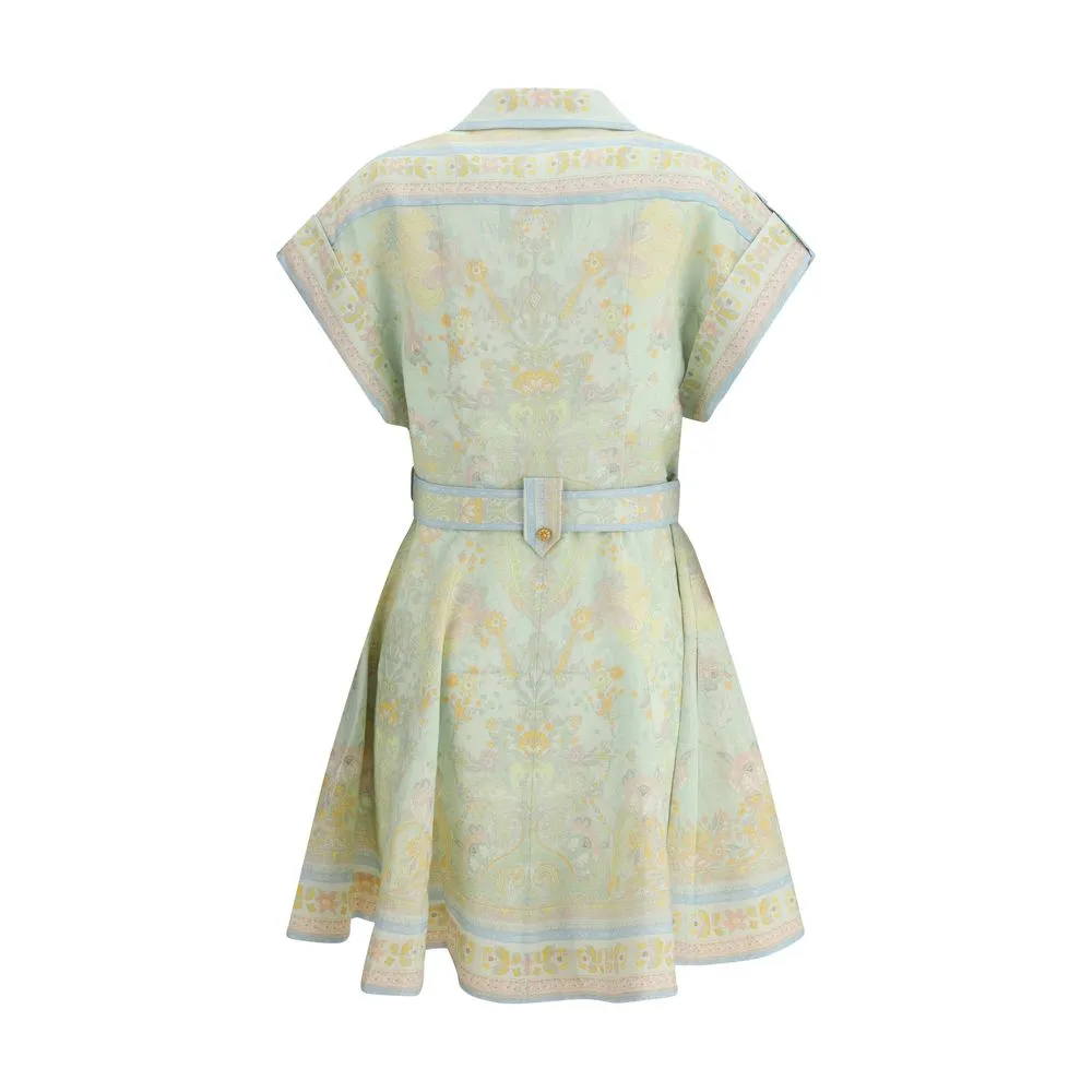 ZIMMERMANN Acacia Women Multicolor Dress Linen Floral Belted Mini Bodycon Wrap
