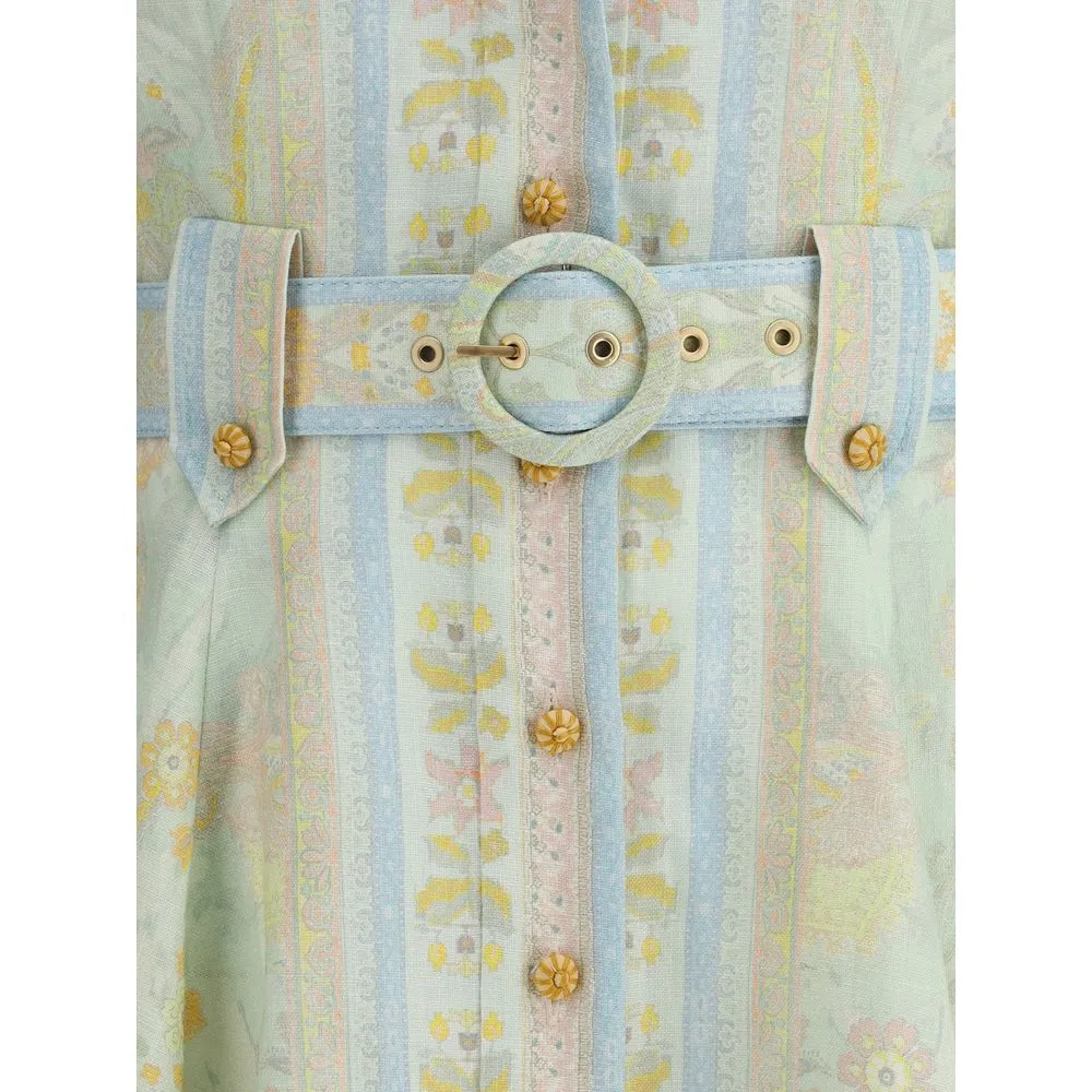 ZIMMERMANN Acacia Women Multicolor Dress Linen Floral Belted Mini Bodycon Wrap