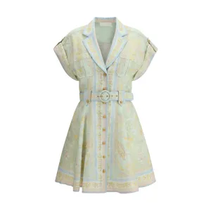 ZIMMERMANN Acacia Women Multicolor Dress Linen Floral Belted Mini Bodycon Wrap
