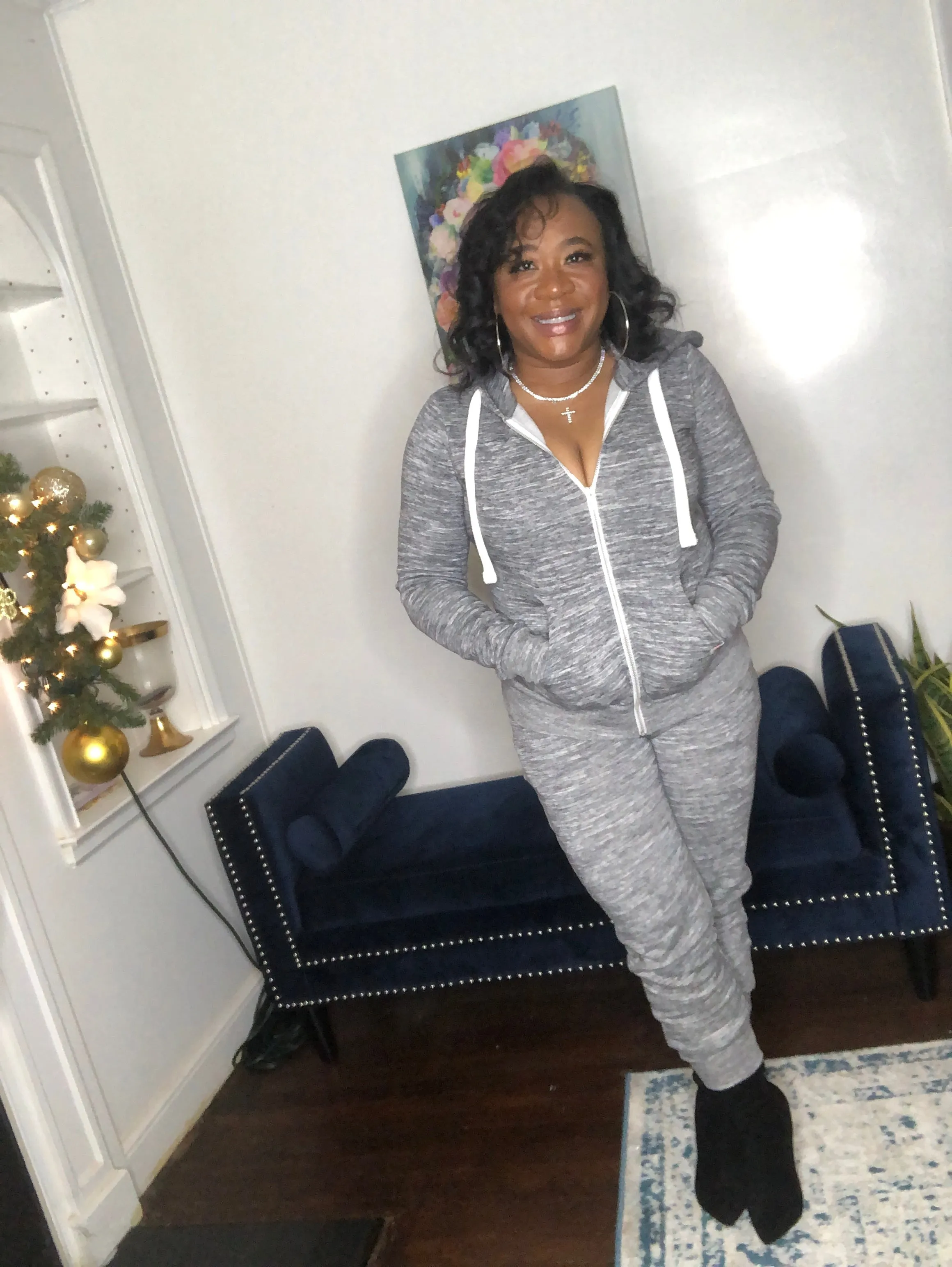 Zip Up Jogger Set- Marled Charcoal