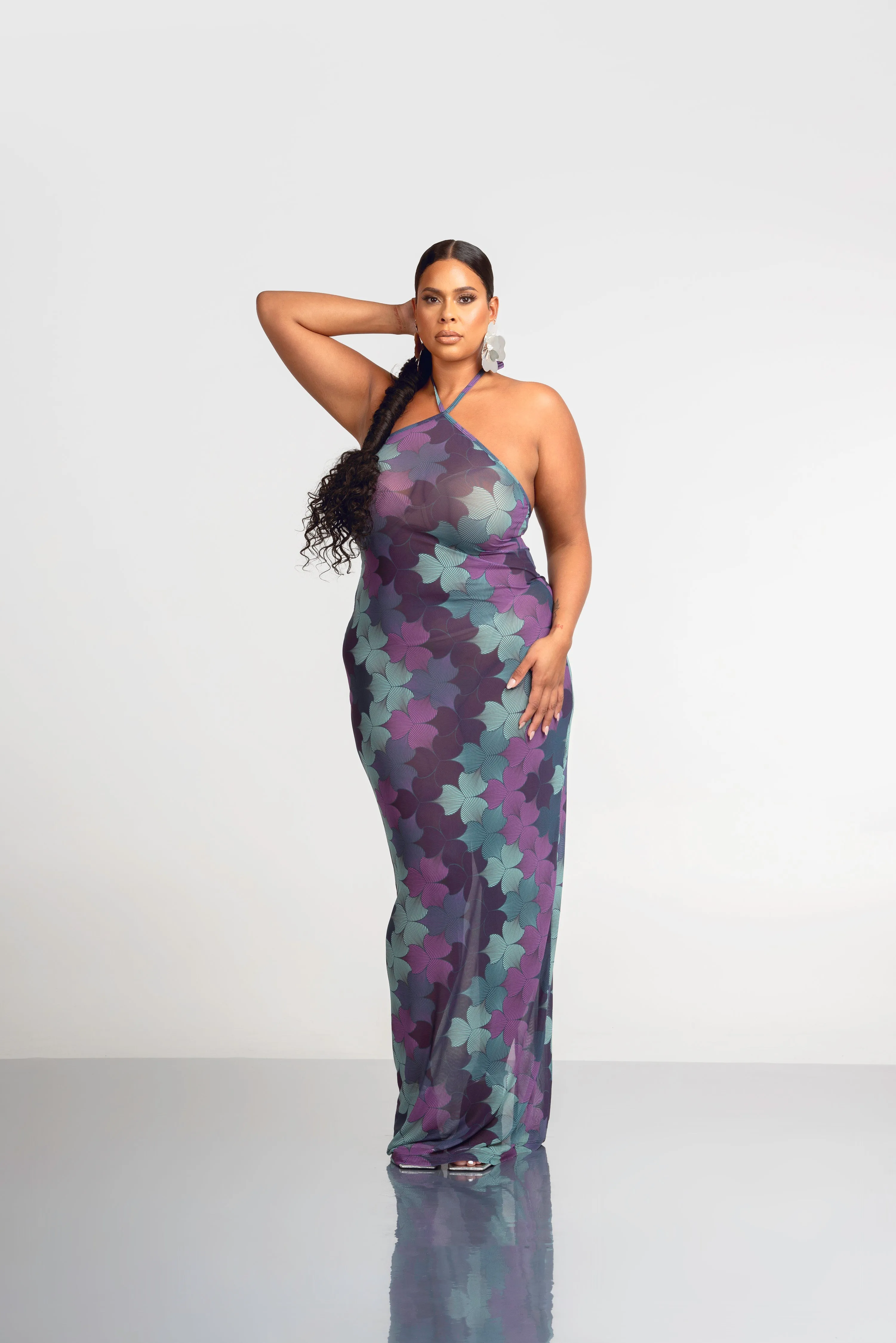 ZURI HALTER MAXI MESH DRESS