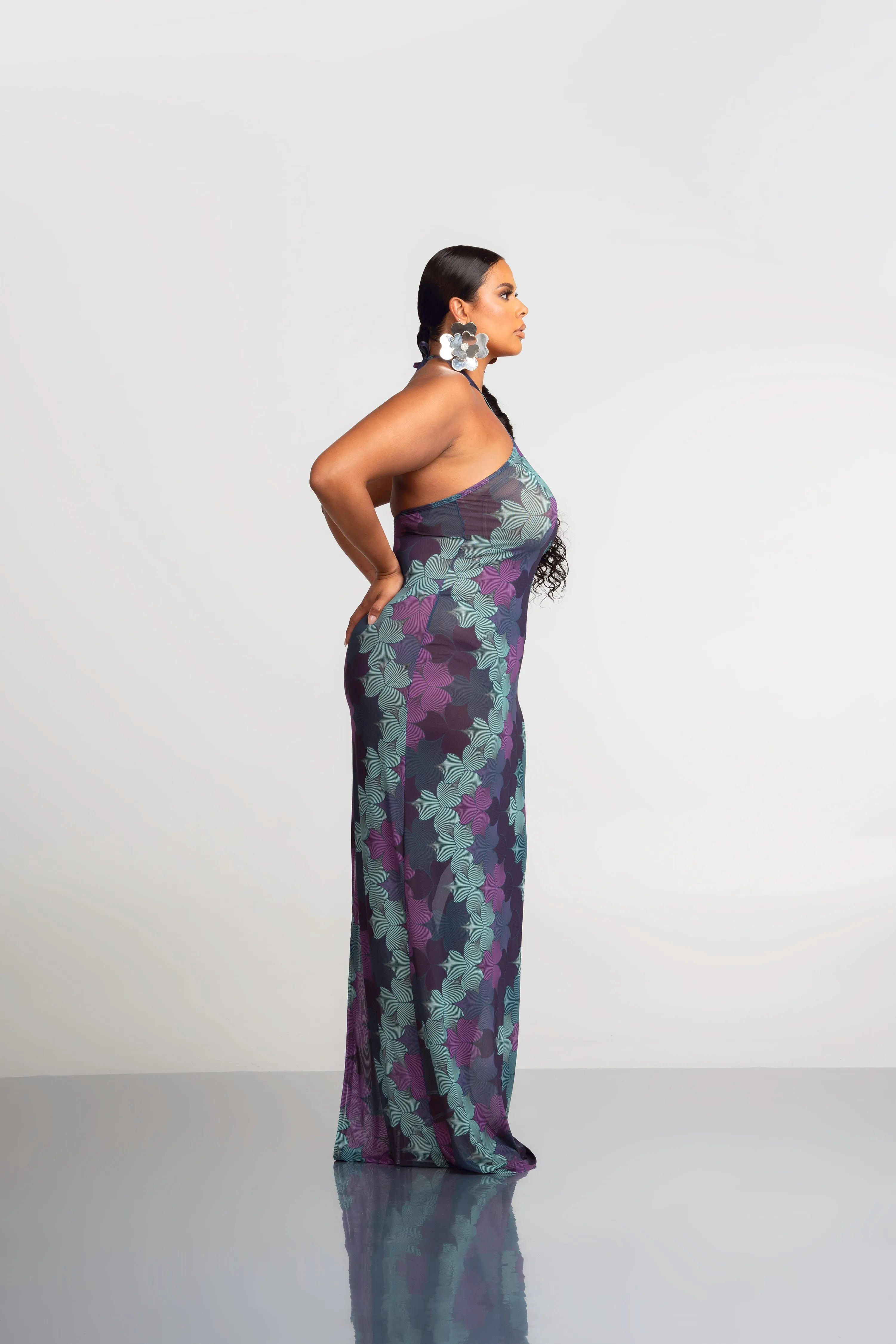 ZURI HALTER MAXI MESH DRESS