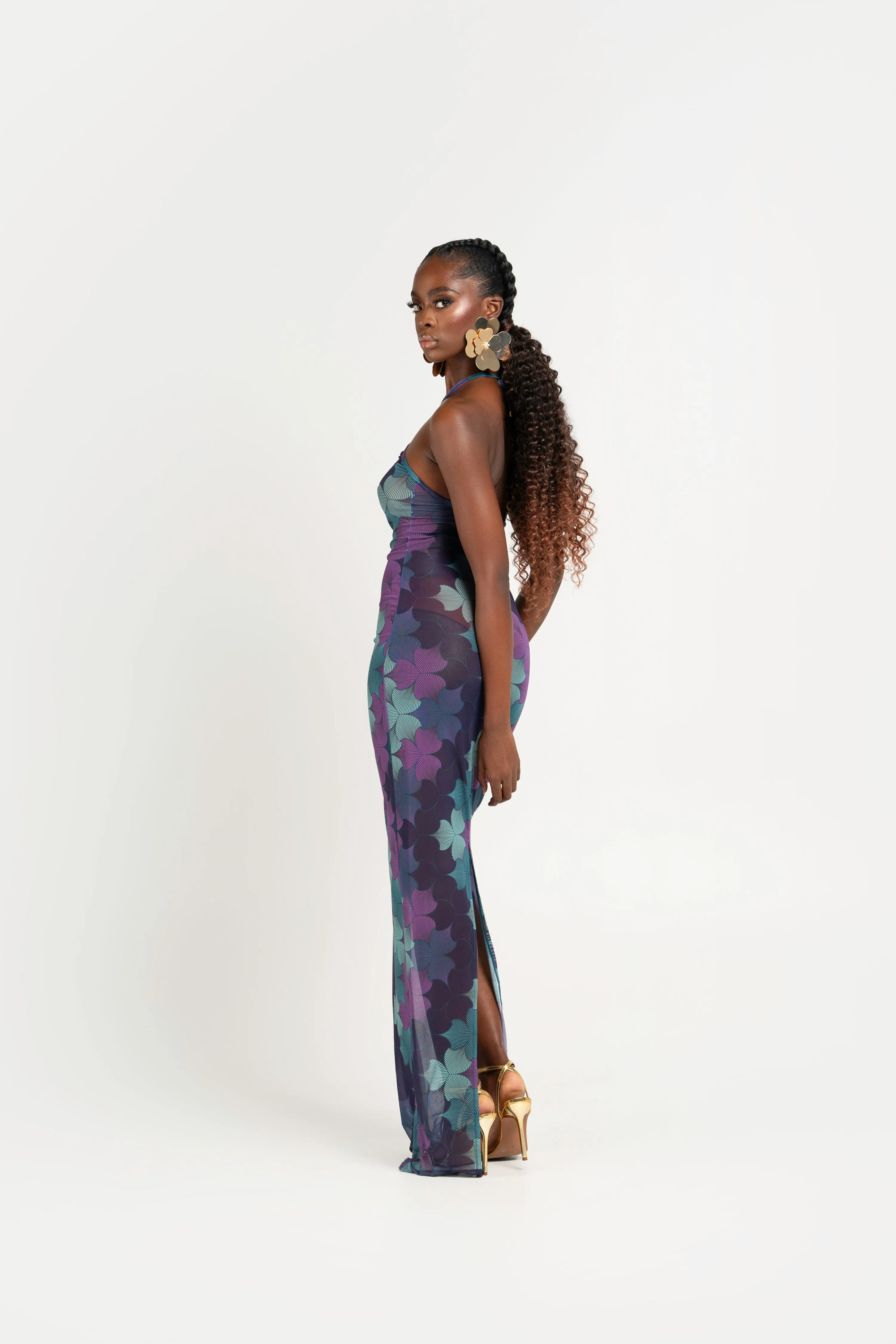 ZURI HALTER MAXI MESH DRESS