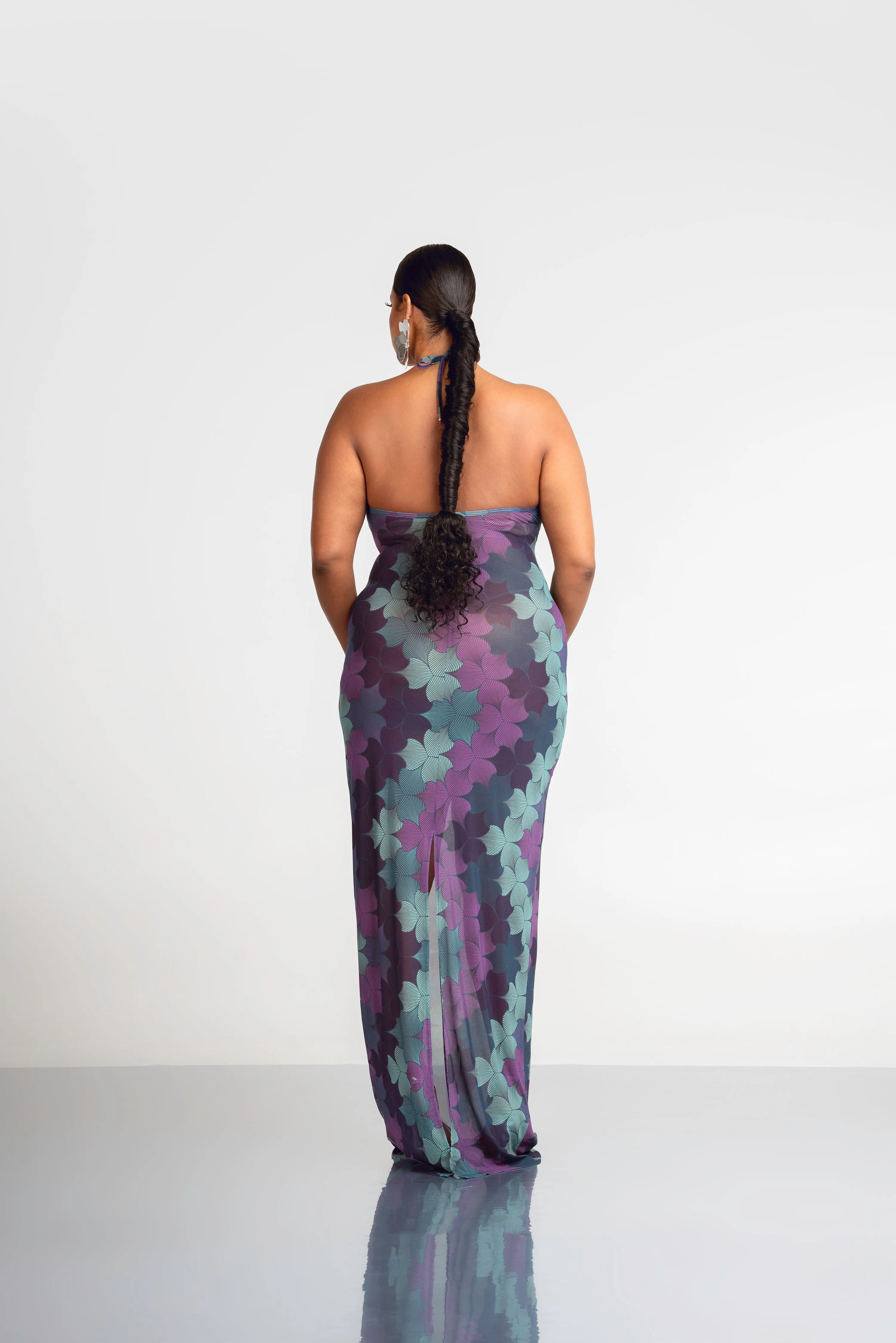 ZURI HALTER MAXI MESH DRESS