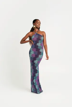 ZURI HALTER MAXI MESH DRESS