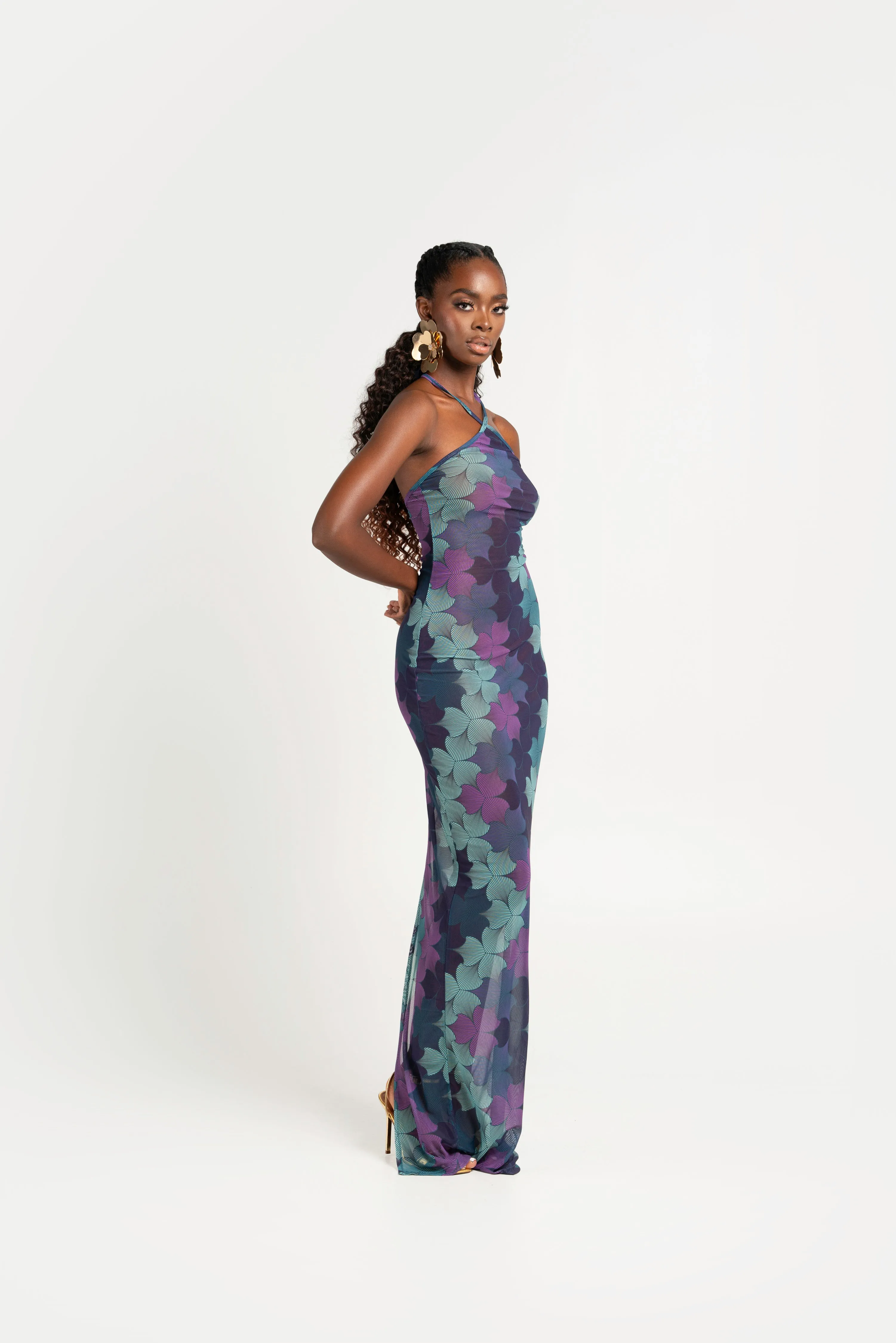 ZURI HALTER MAXI MESH DRESS