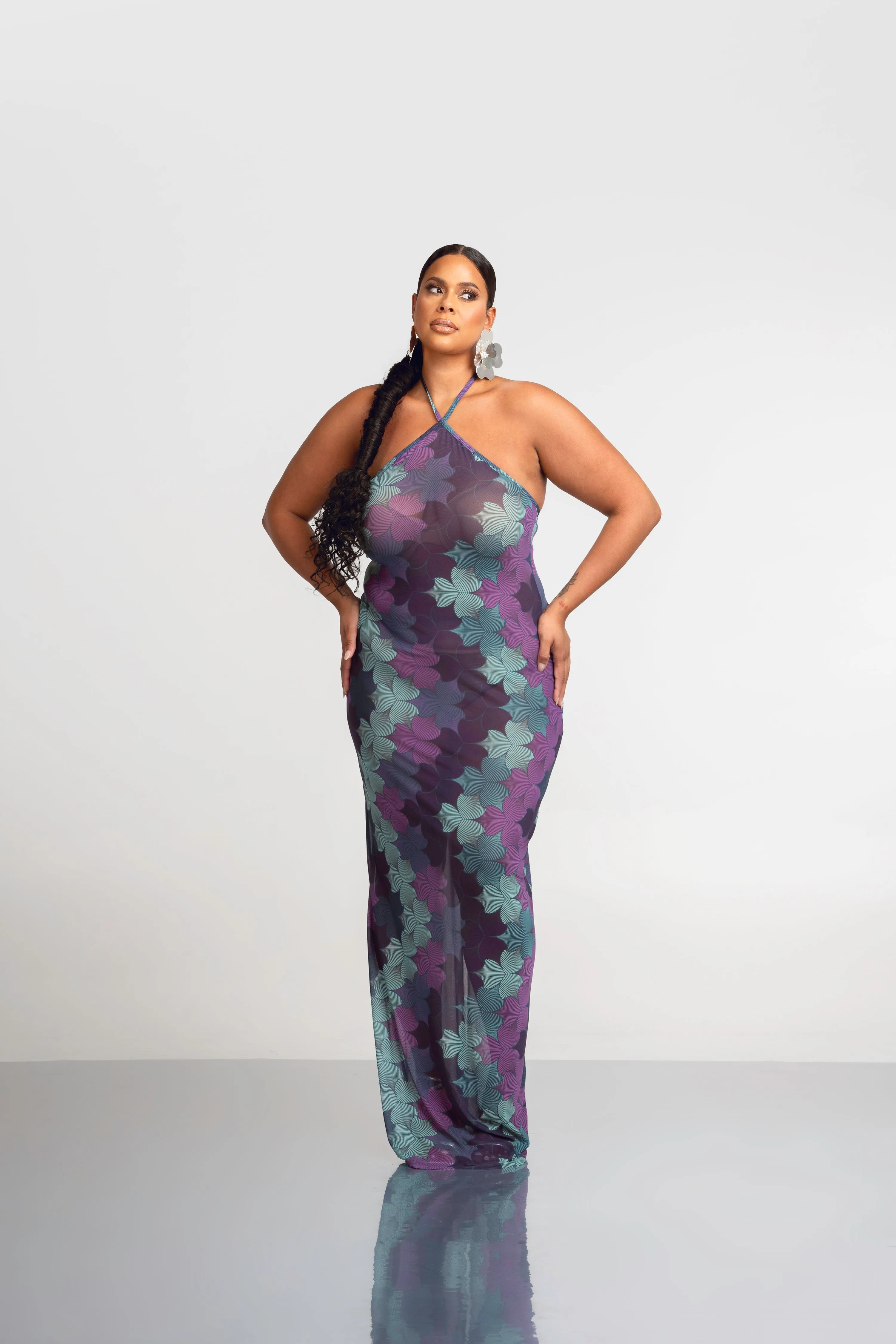 ZURI HALTER MAXI MESH DRESS